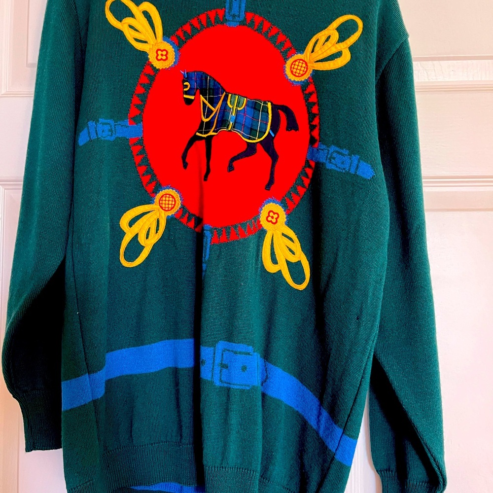Mondi Vintage Rare  Horse sweater dark green size 40 1984